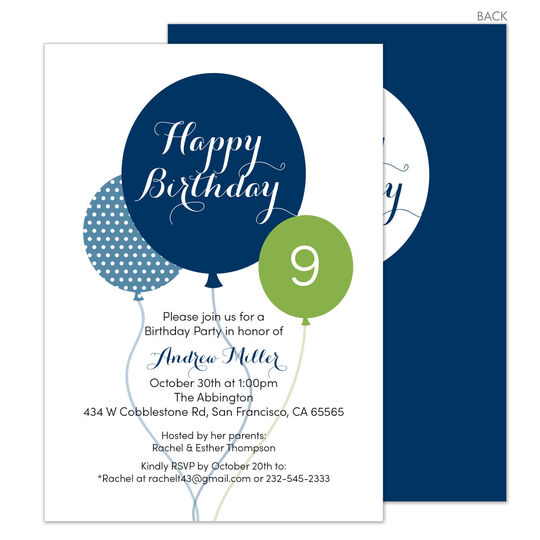 Blue Birthday Balloons Invitations